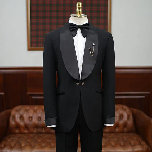 Black Suit with Tuxedo – Inspired by Men’s Modern Suits for Weddings Plus Size