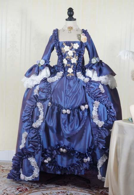 Royal Blue Rococo Marie Antoinette Dress with White Lace Accents - 18th Century Ball Gown - Plus Size