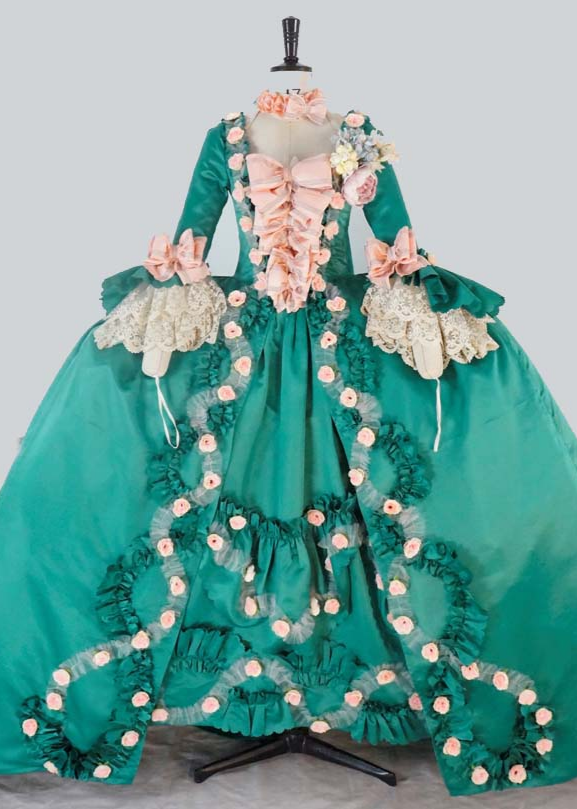 Green Rococo Marie Antoinette Dress with Floral Accents - 18th Century Ball Gown - Plus Size