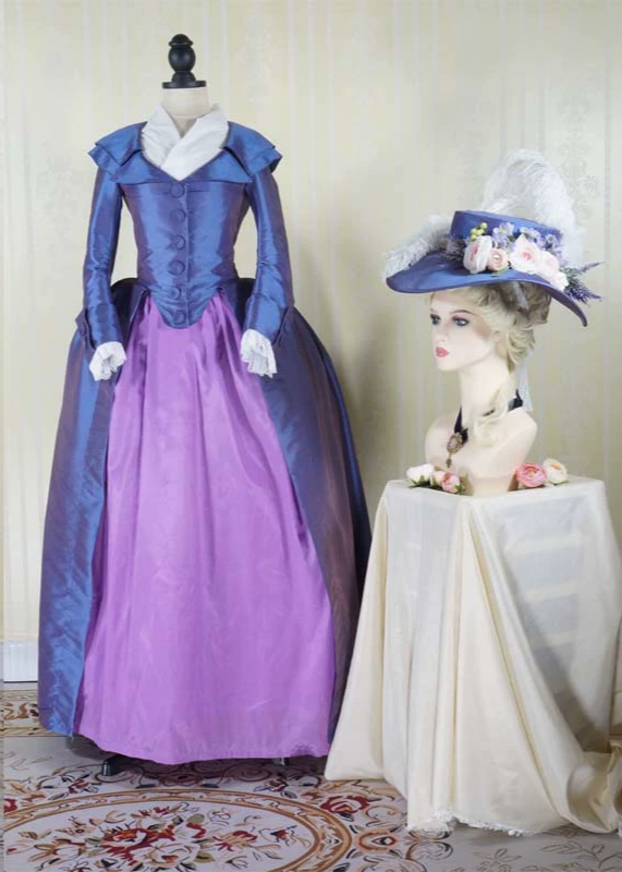 Royal Blue and Purple Rococo Gown with Buttoned Bodice - 18th Century Ball Gown - Plus Size