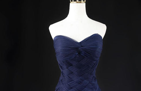 Navy Blue Tulle Mermaid Wedding Gown - Strapless Sheath Wedding Dress - Layered Tulle Ruffle Dress Plus Size