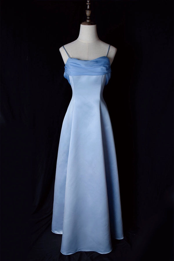 Blue Satin Guest Dress - Light Blue Evening Dress with Bow Plus Size