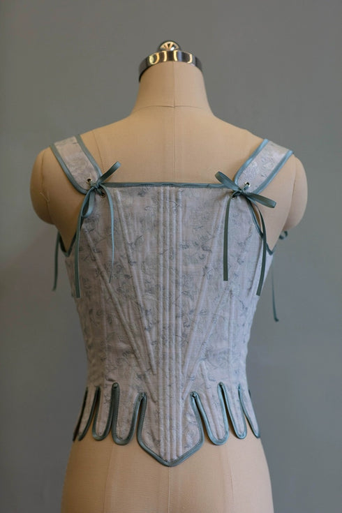 Baby Blue Jacquard Medieval Corset with Satin Bows Plus Size