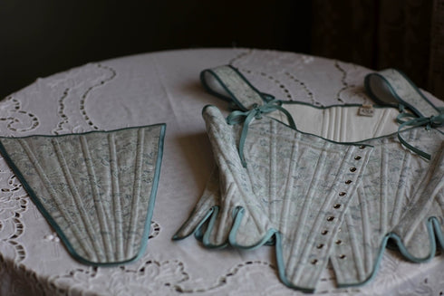 Baby Blue Jacquard Medieval Corset with Satin Bows Plus Size