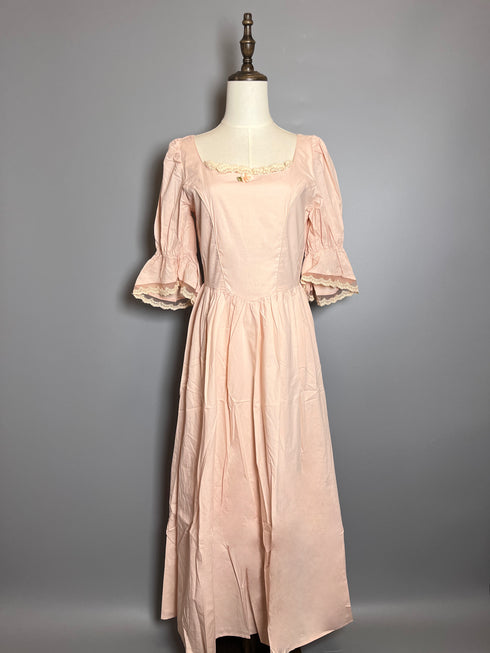 Blush Pink Regency Era Dress with Lace Trim and Puff Sleeves – Regency Dress Plus Size