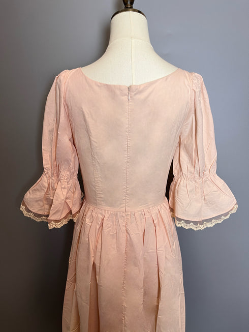 Blush Pink Regency Era Dress with Lace Trim and Puff Sleeves – Regency Dress Plus Size