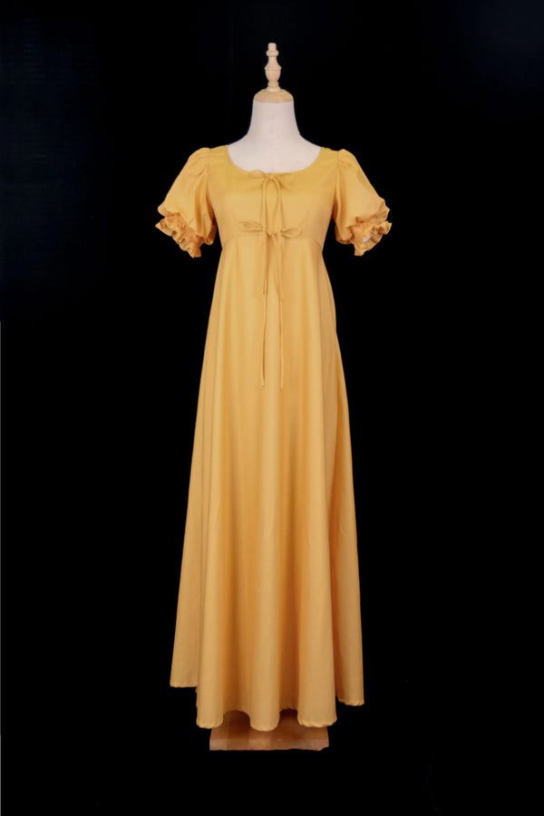 Yellow Regency Era Klänning med puffärmar - Bridgerton Daphne Style Klänning med rosetter Plus Size