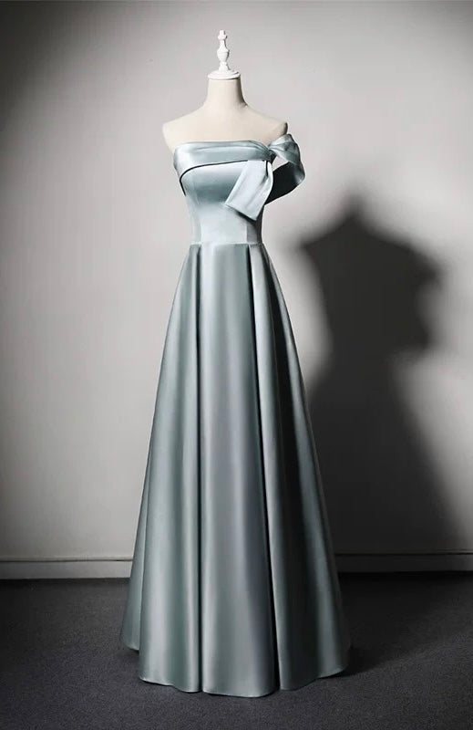 Blue Off Shoulder Evening Gown - Aline Ball Gown Wedding Dress - Satin Wedding Dress Plus Size