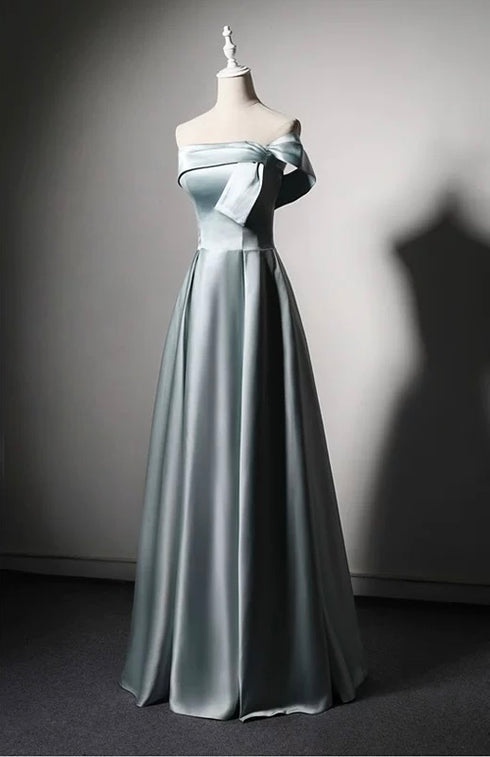 Blue Off Shoulder Evening Gown - Aline Ball Gown Wedding Dress - Satin Wedding Dress Plus Size