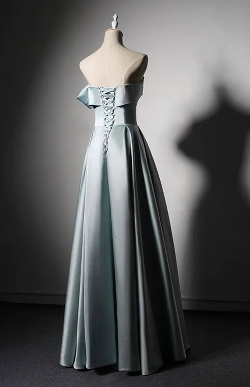 Blue Off Shoulder Evening Gown - Aline Ball Gown Wedding Dress - Satin Wedding Dress Plus Size