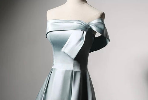 Blue Off Shoulder Evening Gown - Aline Ball Gown Wedding Dress - Satin Wedding Dress Plus Size