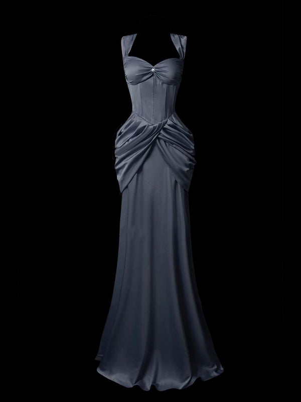 Gothic Navy Blue Evening Dress - Corset Evening Dress - Mermaid Style Evening Gown Plus Size