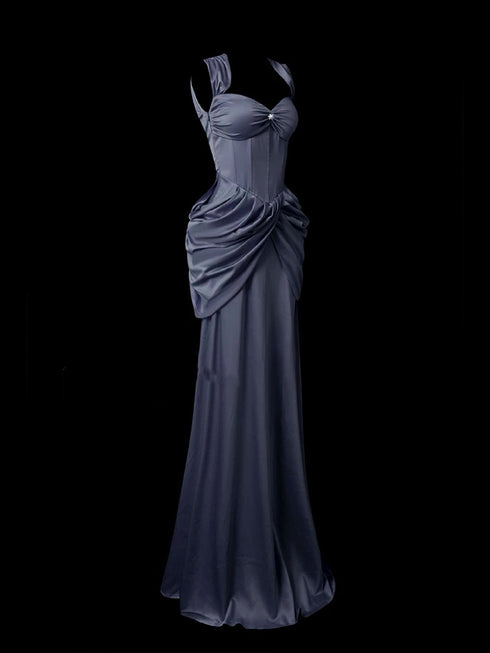 Gothic Navy Blue Evening Dress - Corset Evening Dress - Mermaid Style Evening Gown Plus Size