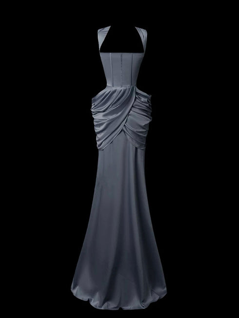 Gothic Navy Blue Evening Dress - Corset Evening Dress - Mermaid Style Evening Gown Plus Size