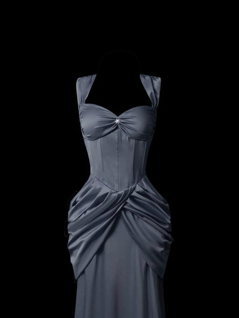 Gothic Navy Blue Evening Dress - Corset Evening Dress - Mermaid Style Evening Gown Plus Size