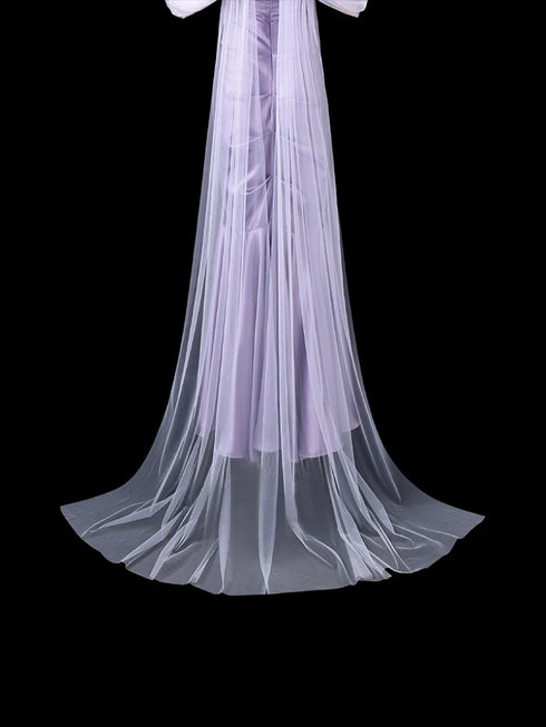 Purple Satin Mermaid Gown - Off Shoulder Evening Dress - Tulle Mermaid Wedding Gown Plus Size