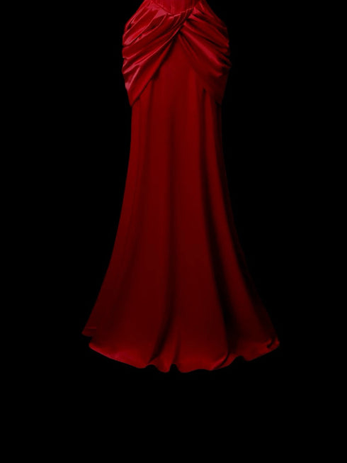 Gothic Red Satin Evening Dress - Strapless Evening Dress - Mermaid Style Eveninf Gown Plus Size