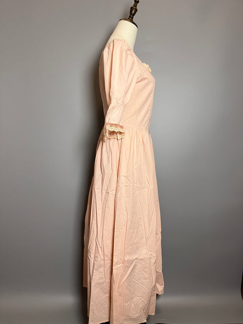 Blush Pink Regency Era Dress with Lace Trim and Puff Sleeves – Regency Dress Plus Size