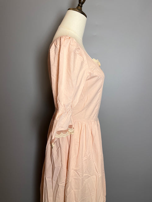 Blush Pink Regency Era Dress with Lace Trim and Puff Sleeves – Regency Dress Plus Size